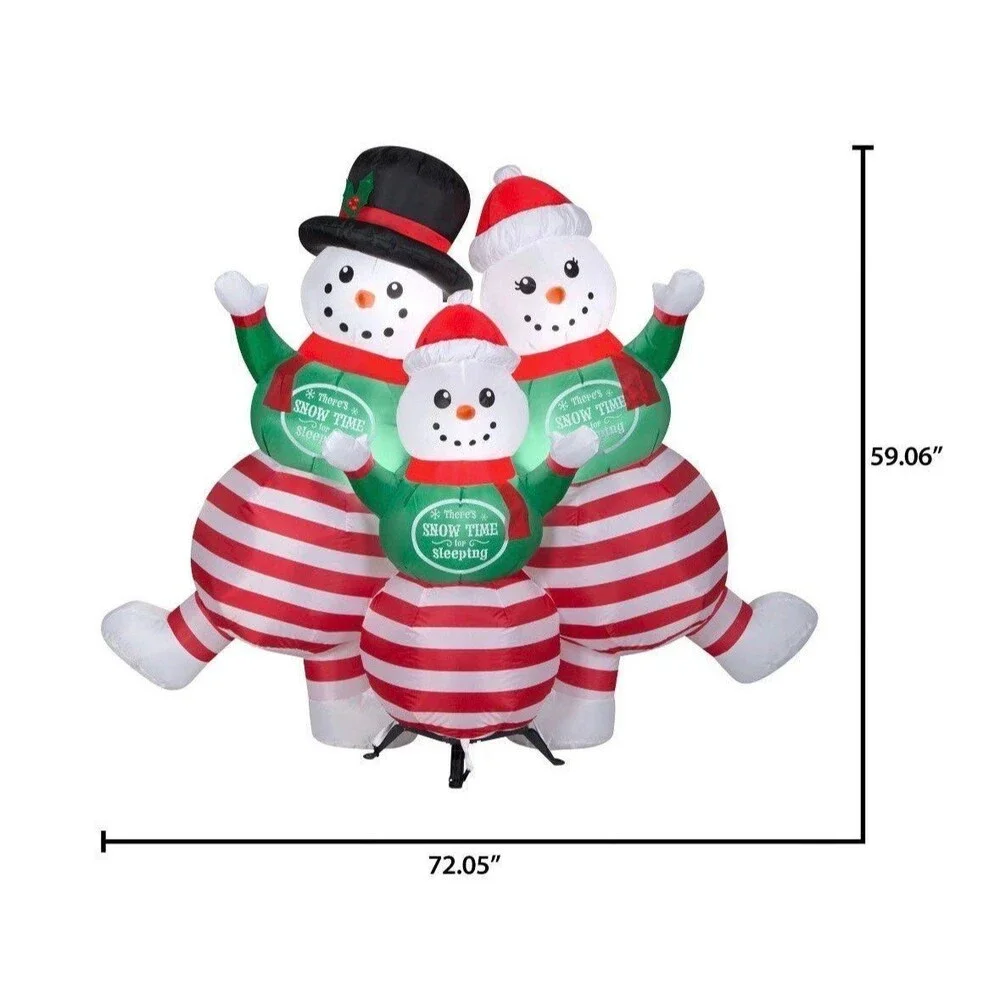 6ft Pajama Snowman Family Holiday Airblown Inflatable